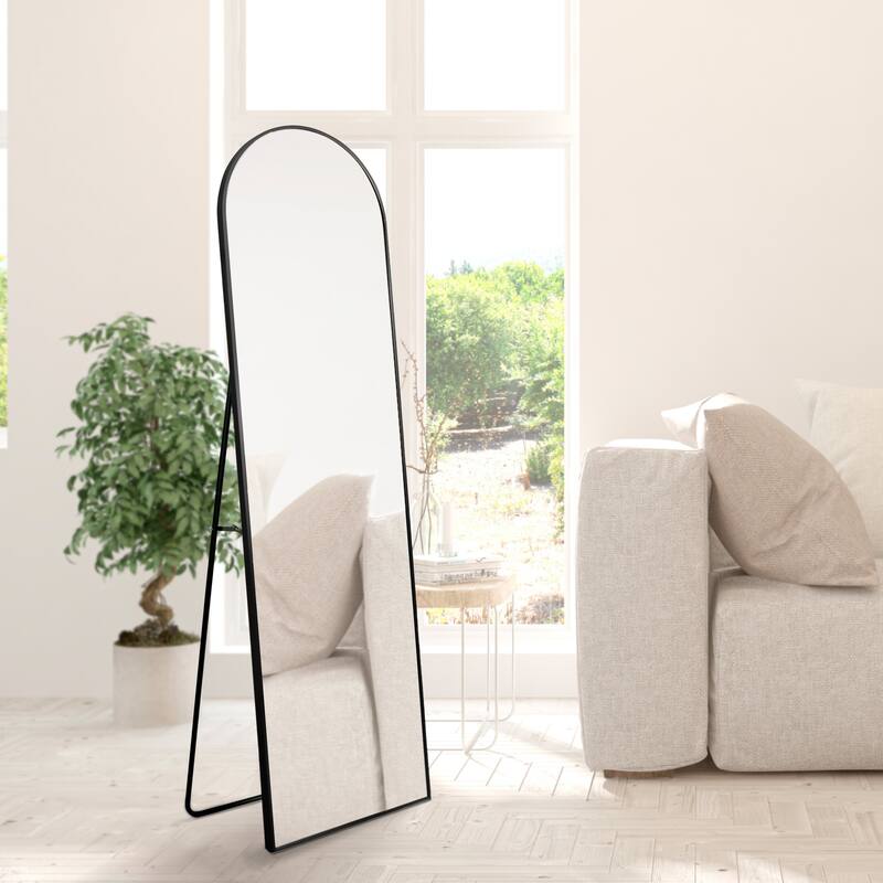 16 in. W x 59 in. H Large Arched Metal Framed Floor Full-Length Mirror - 59 H x 16 W x 1.08 D - Black