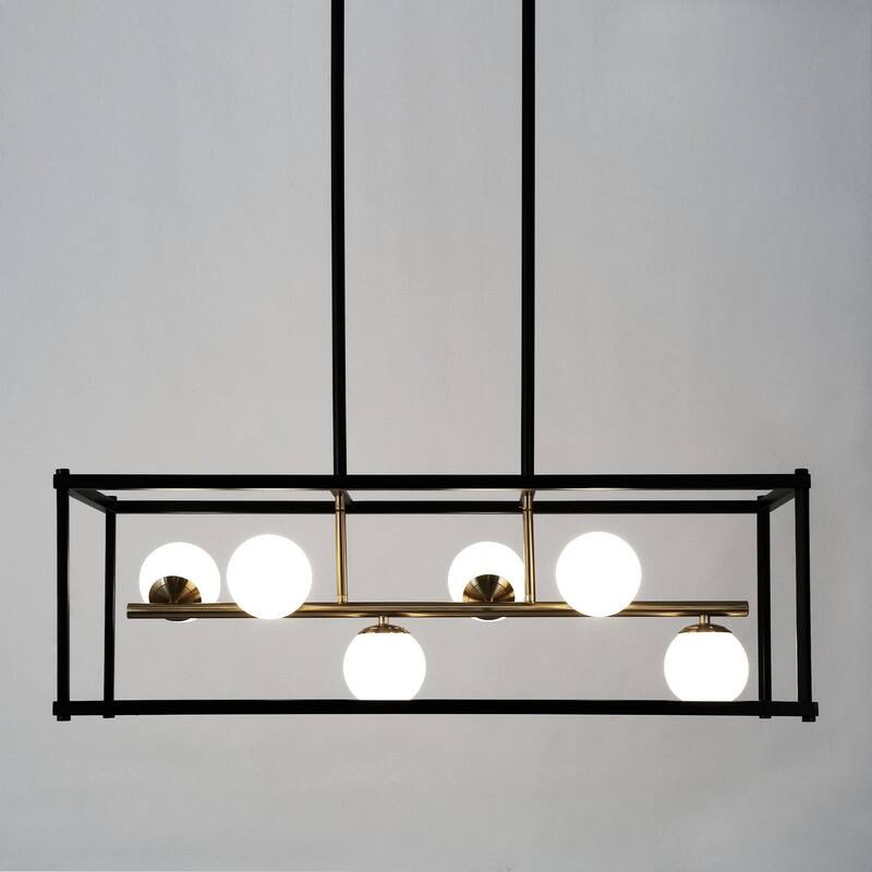 Modern LED Black Gold Chandelier 6-Light Rectangle Island Lights for Dining Room - 34" L