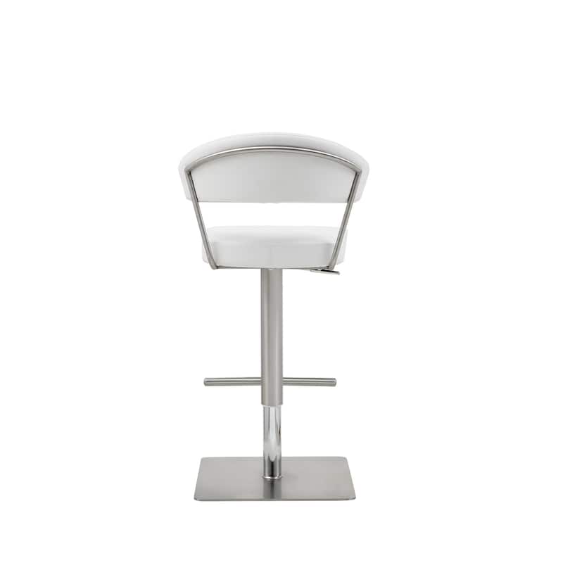 20" Modern White Adjustable Height Stool with Faux Leather Seat Footrest and Pedestal Base - 20"W x 22"D x 34-44"H