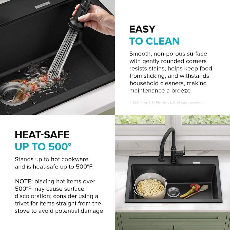 KRAUS Granite 31 inch 1-Bowl Undermount Drop-in Kitchen Sink