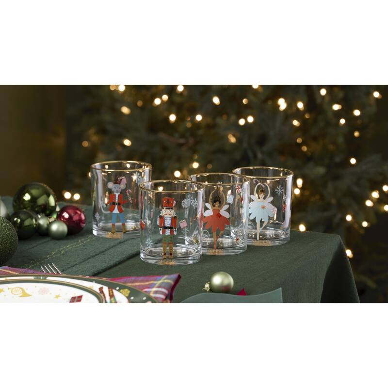 Lenox Nutcracker Ballet Double Old Fashioned Glasses, Set of 4 - 3" Round
