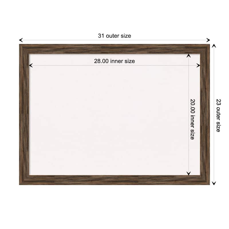 Regis Barnwood Narrow Wood Framed White Corkboard Bulletin Board - Regis Barnwood Mocha Narrow - Board Size 28x20
