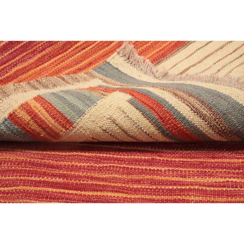 Hand Woven Oriental 100% Wool Carpet Southwestern Tribal Oranges & Rust Kilim Runner Rug - 12' 1'' X 2' 8''
