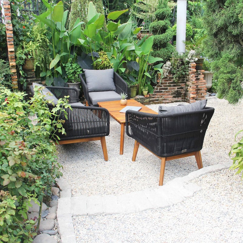 M4H Mieres 4-Piece Acacia Wood Outdoor Rope Conversation Set