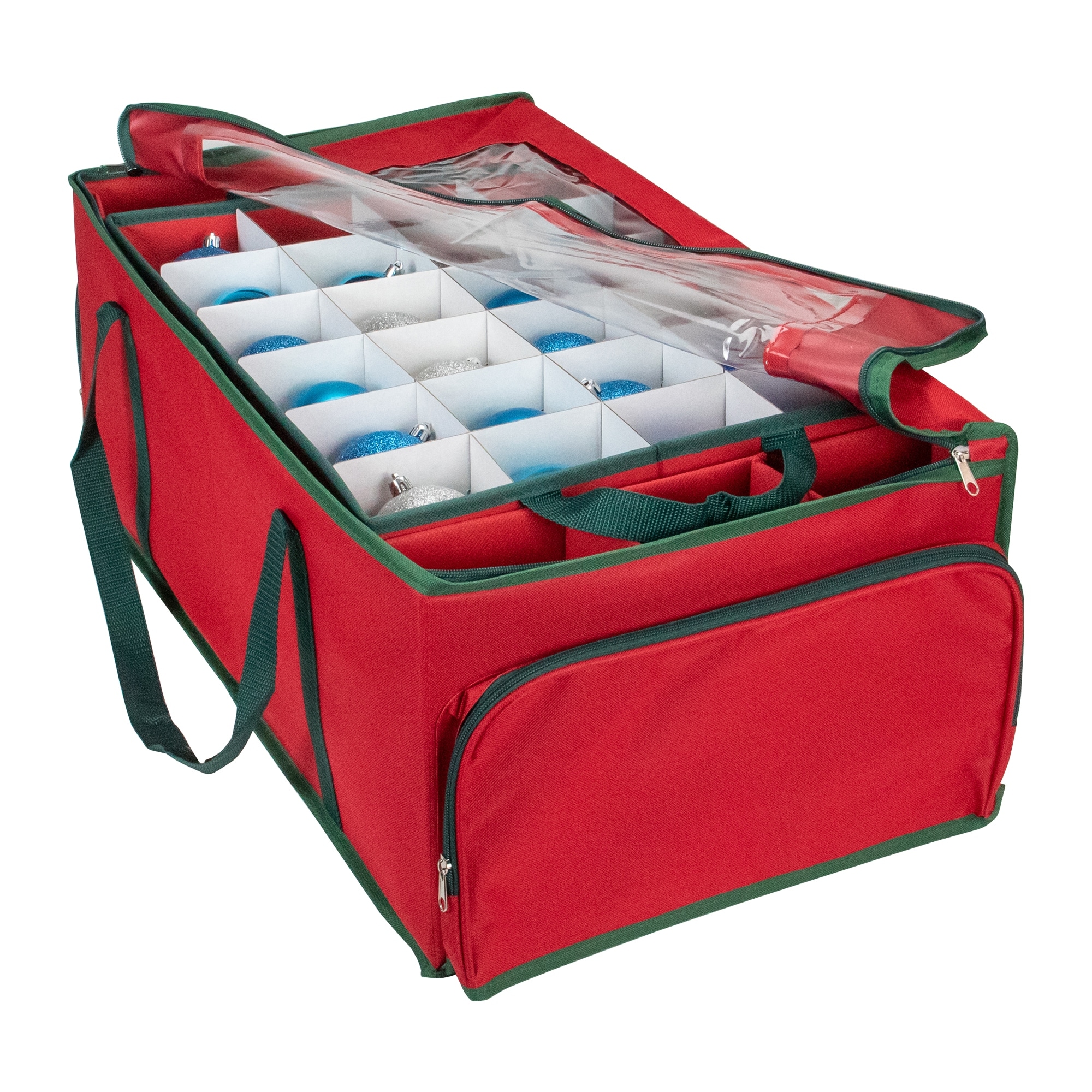 24" Red and Green Christmas Ornament Storage Bag with Removable Dividers