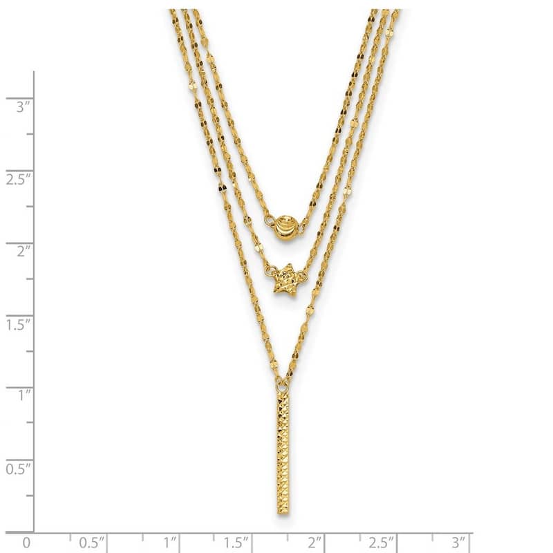 Curata 14k Yellow Gold Three Layer Sparkle Cut Bead Star Bar Necklace, 18"