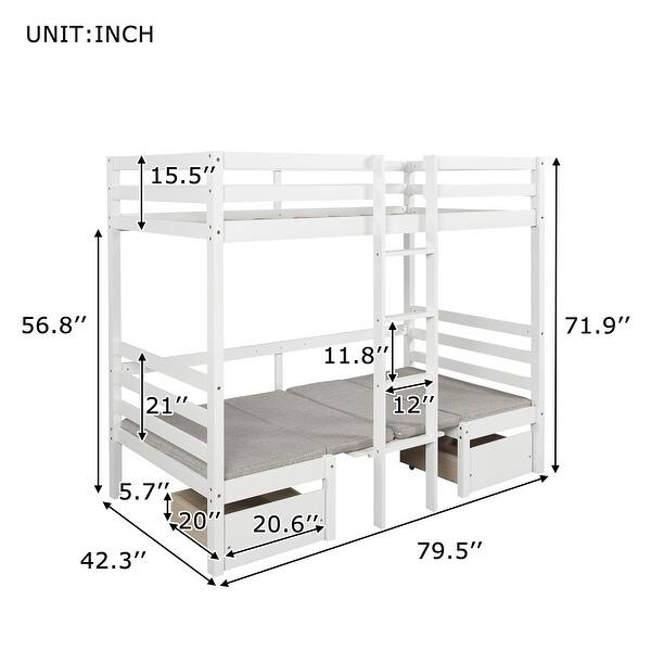 White Twin Size Multifunctional Bunk Bed With Desk And Two Drawers Overstock 32111759