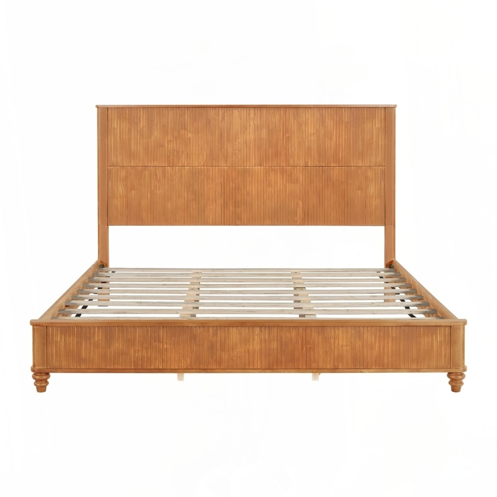 Solid Wood Bed Frame with Tall Headboard
