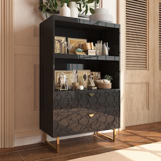 Clihome Industrial Bookshelf 2-shelf Bookcase with Storage Drawers