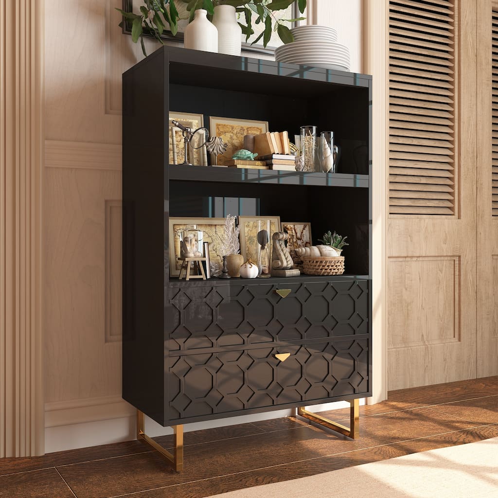 Clihome Industrial Bookshelf 2-shelf Bookcase with Storage Drawers