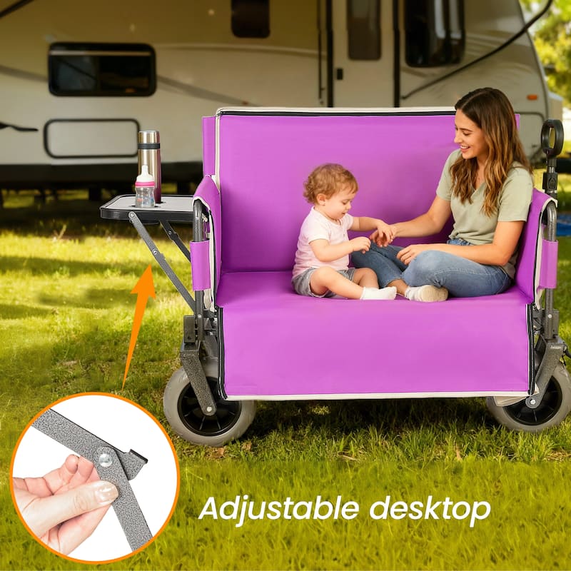 3-in-1 Collapsible Wagon,Convertible Folding Cart with Canopy &Rear-Mounted Folding Tabletop, 500lbs Heavy-Duty, 180L Capacity