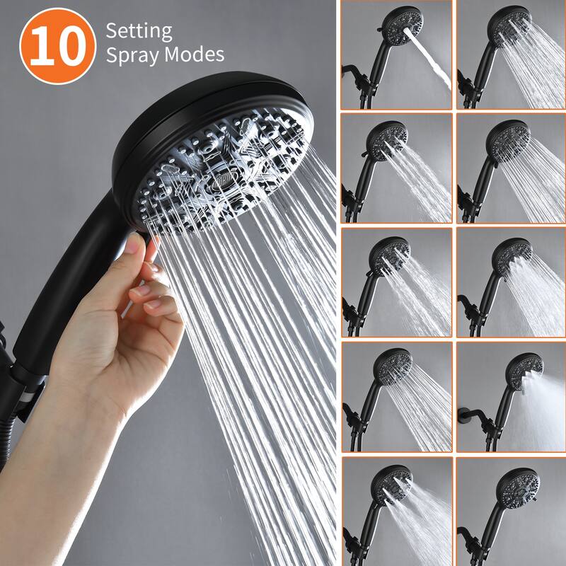 Wall Mount Shower Faucet with Hand Shower Brass 10-Setting Spray Complete Wall Mounted Shower System with Valve