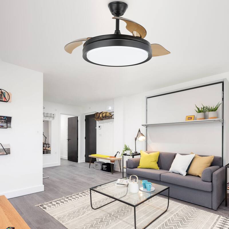 Cusp Barn 42-In Retractable Ceiling Fan with Remote Control Modern 3-Blade CCT LED Dimmable Lighting