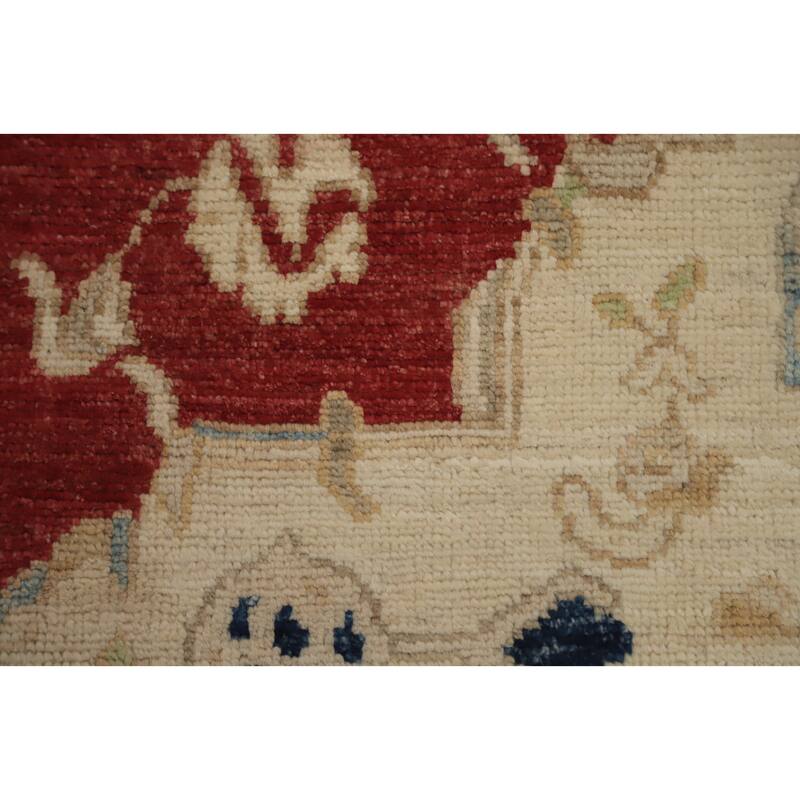 Hand Knotted Oriental 100% Wool Carpet Transitional Medallion Red Oushak Area Rug - 11' 10'' X 8' 11''