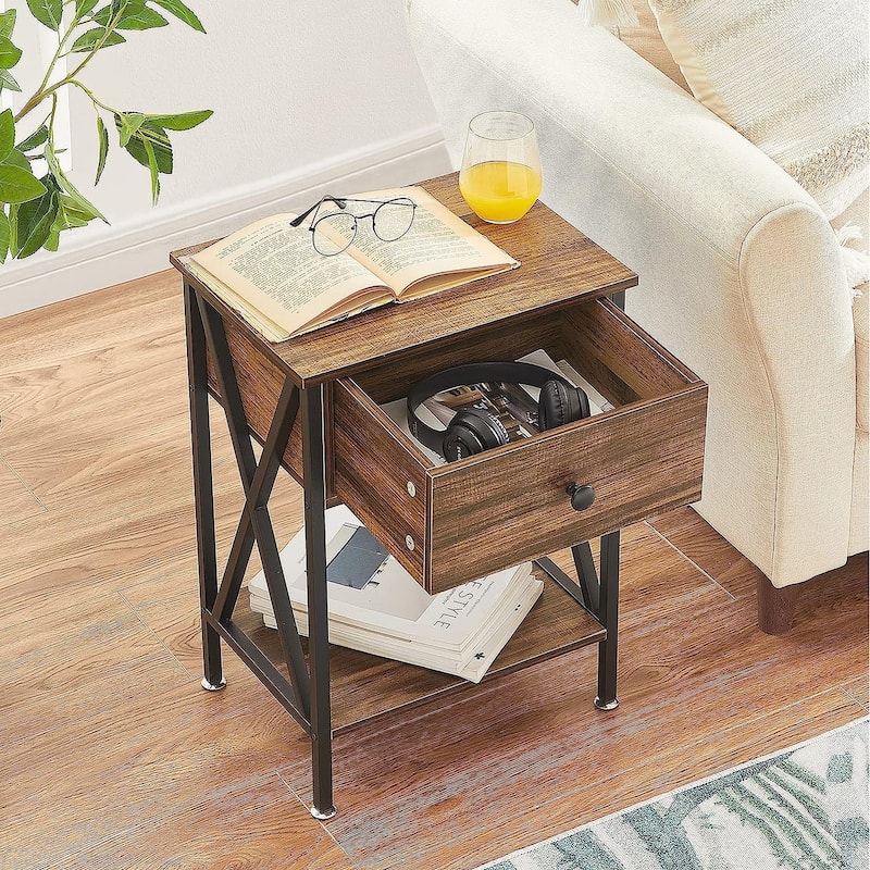 VECELO Modern Nightstand 1-Drawer with Storage Shelf, End Table/Side Table