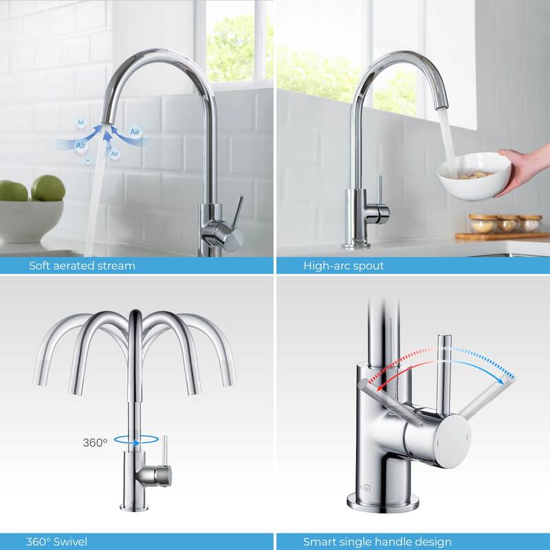 Lead Free Solid Brass High Arc Single Level Bar Prep Kitchen Faucet with Single Handle