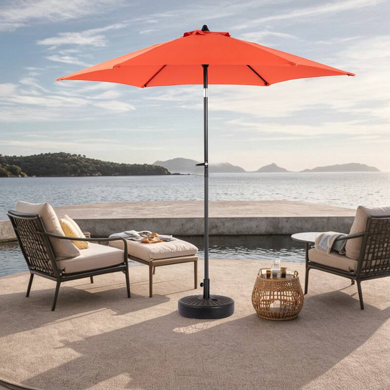 9FT Outdoor Patio Umbrella Table Umbrella with Push Button Tilt and Crank, Market Umbrella 6 Sturdy Ribs (Base Not Included) - Orange