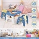 preview thumbnail 6 of 5, Kids Table and 2 Chairs Set with Storage Shelf and Building Blocks-Blue - 31" x 19" x 19"