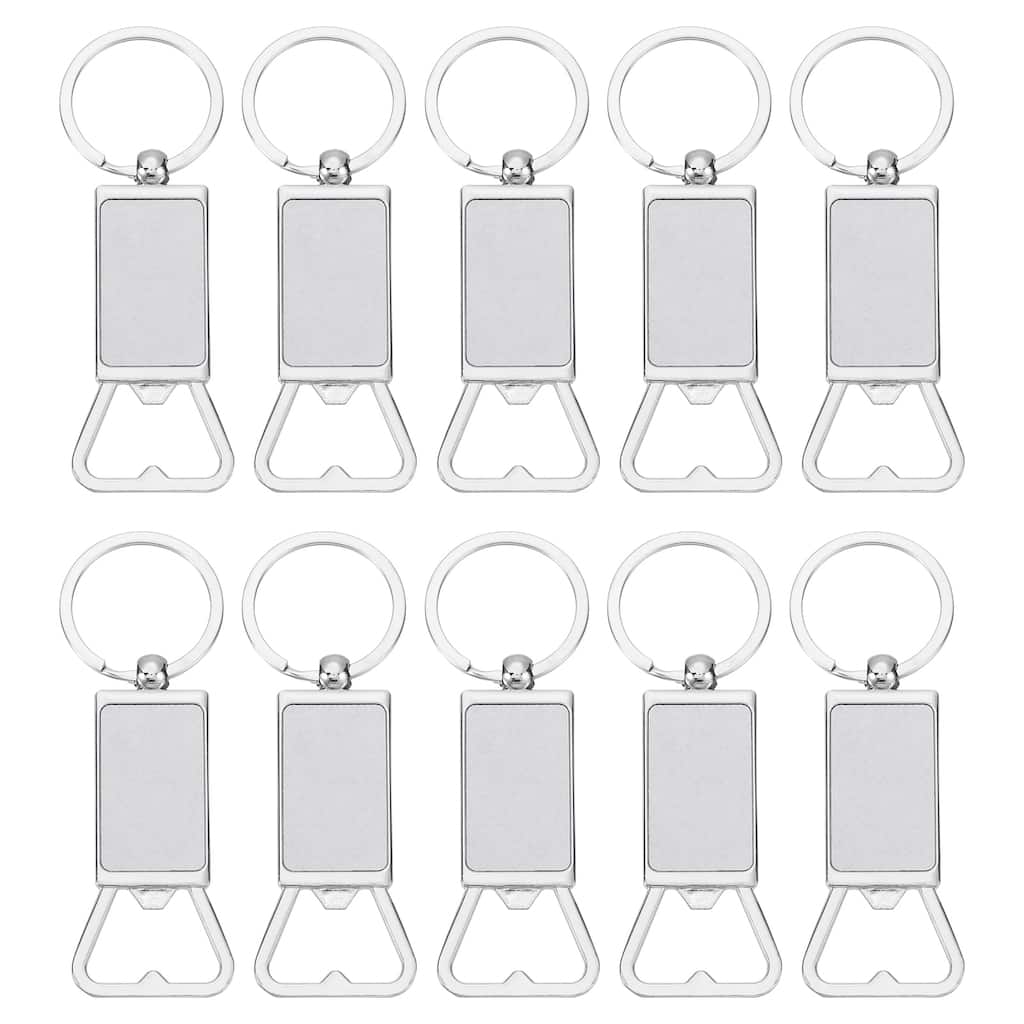 Sublimation Metal Bottle Opener Keychain, Sublimation Key Ring 3.1x9.4cm - Silver - 10Pcs