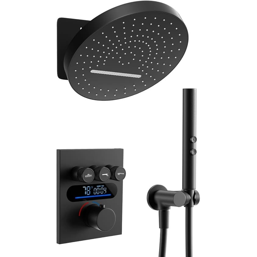 Lefton Shower System in Fahrenheit Display, 13” Overhead Shower Head with All-in-one Handheld Spray Showerhead, SSWM2501