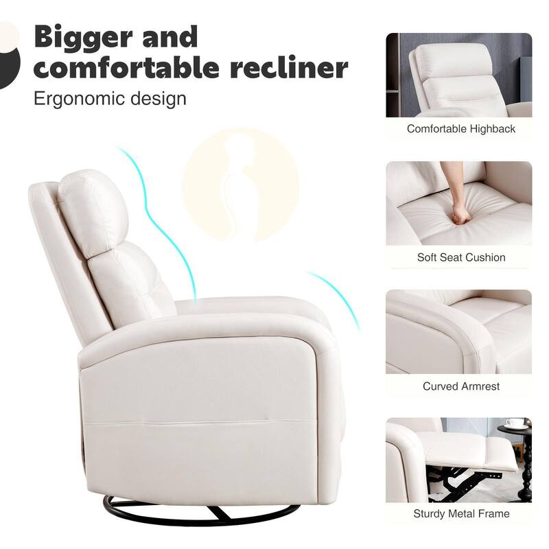 Aemeios Faux Leather Swivel Glider Rocker Manual Recliner