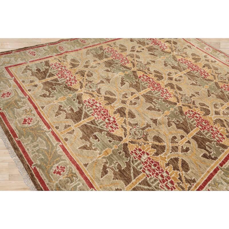 Hand Knotted Arts & Craft Brown Turkish Oushak Wool Traditional Area Rug