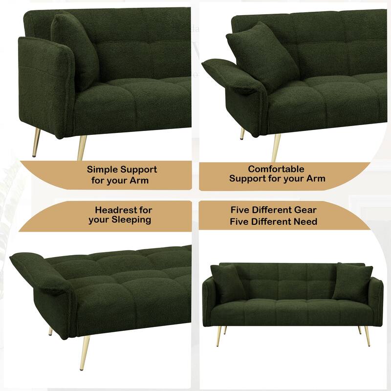 Teddy Velvet Convertible Sofa Bed, Adjustable Arms and Backrest, Ideal for Living Room, Bedroom Comfort