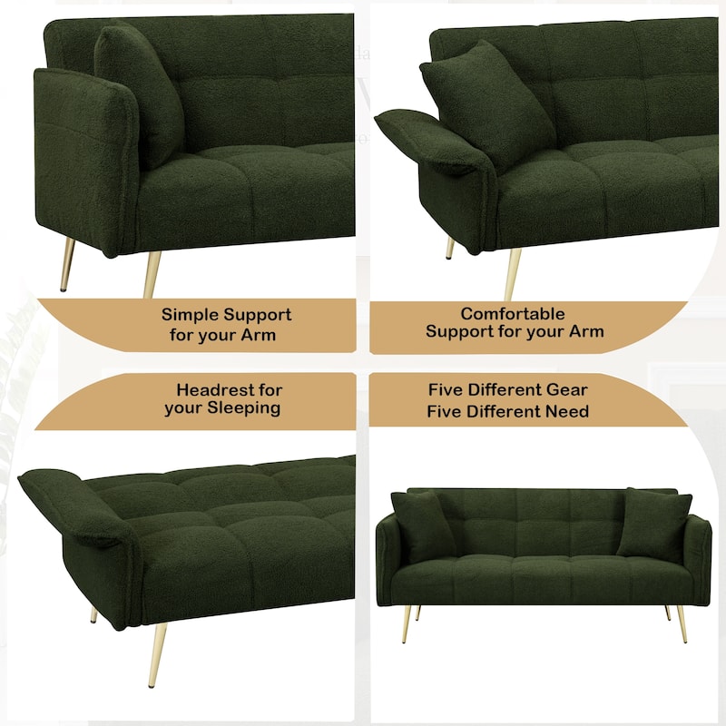 Teddy Velvet Convertible Sofa Bed with Adjustable Arms for Cozy Spaces