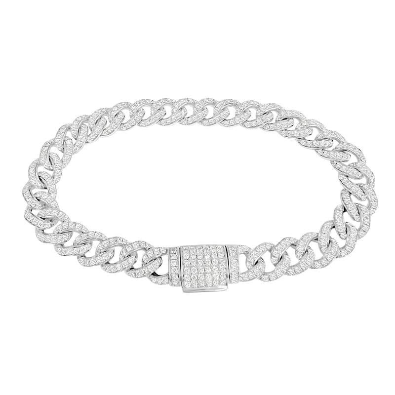 Auriya Silver Lab Grown Diamond Cuban Bracelet 5.00 ct. tw. (E-F VS) - White
