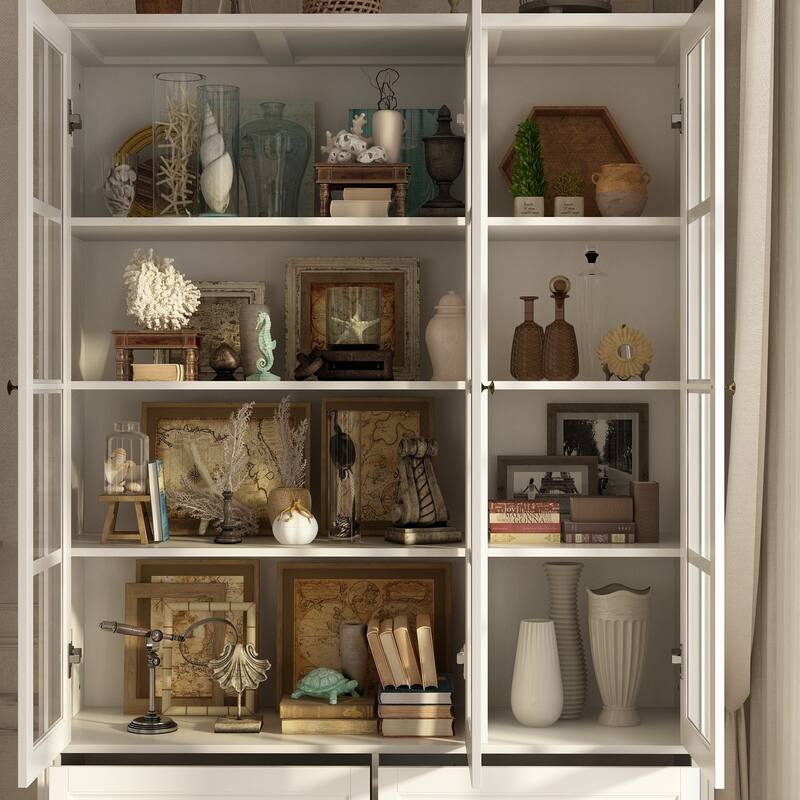 78.7" Combo Buffet Bookcase Storage Cabinet Glass Bookshelf Display