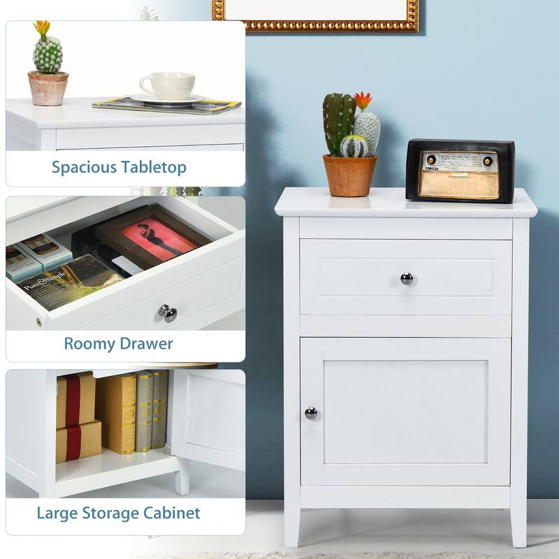 Costway 2PCS Nightstand with Drawer Accent Side End Table Storage