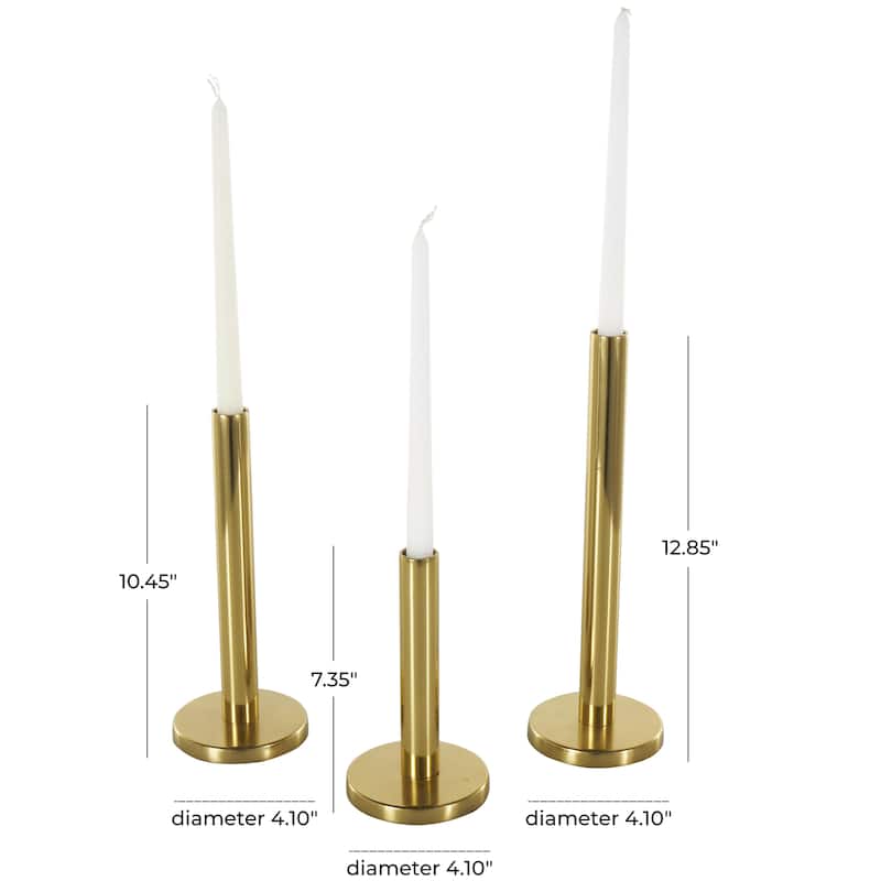 Stainless Steel Metal Slim Candle Holder with Round Base - Set of 3 Gold - Roche River Decor