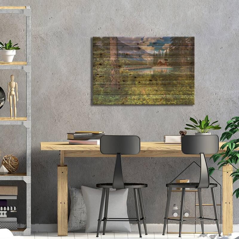 Cabin In The Woods Print On Wood by Sergio Lanza - Multi-Color