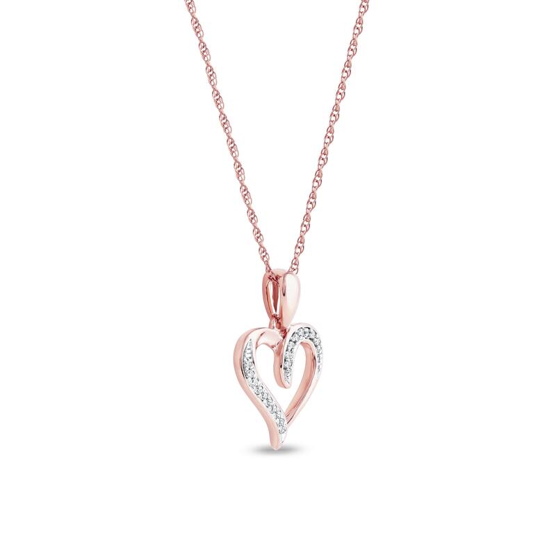 10K Rose Gold 1/20ct TDW Diamond Open Heart Pendant Necklace for Women - Pink