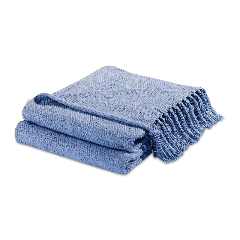 100% Cotton All Season Throw Blankets Herringbone 50''x 60'' Set of 2
