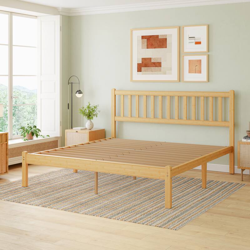 37 Inch Solid Bamboo Bed Frame with Headboard, Stylish & Sturdy Sleep Solution
