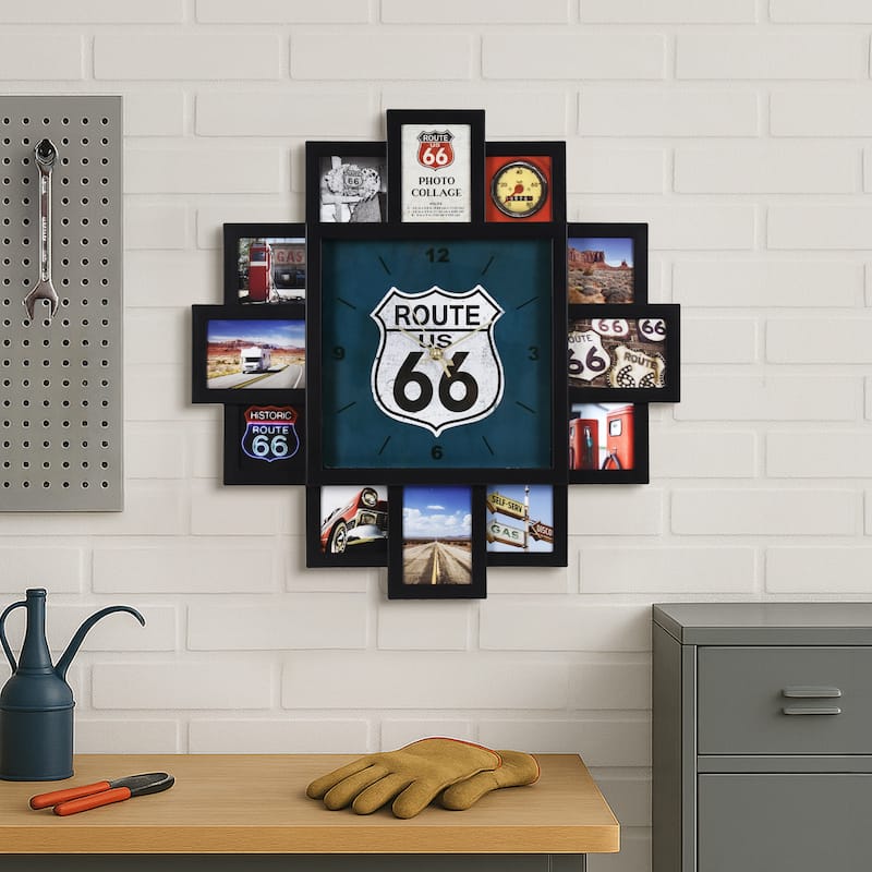 American Art Decor Picture Frame Collage Wall Clock 12 Photo Display Slots