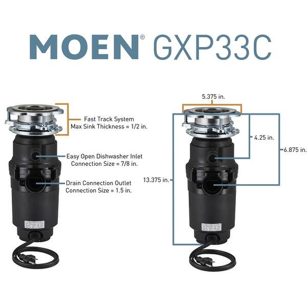 Shop Moen Gxp33c Gx Pro 1 3 Hp Continuous Garbage Disposal With A Vortex Stainless Steel Overstock 16321138