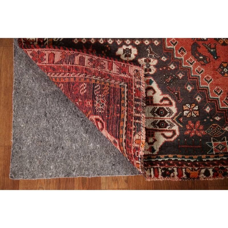 Vegetable Dye Handmade Shiraz Persian Vintage Rug Orange Wool Carpet - 6'2"x 9'4"