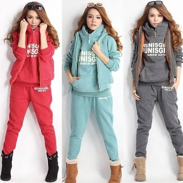 Shop Women Lady Casual Sports Hoodies Coat Vest Pants 3pcs Sweat