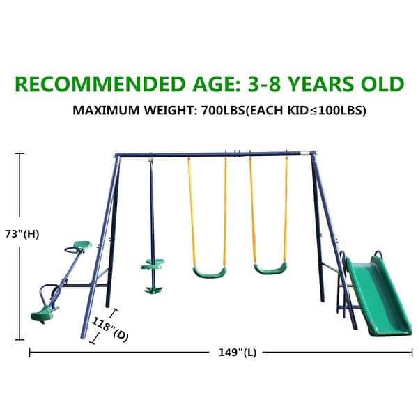Toddler Swing Set for Backyard & Playground, Waterproof Metal Swing Set with Interesting Function