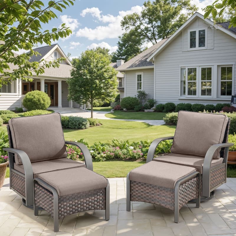 Pocassy Glider Chairs with Ottomans Outdoor Chairs - Grey Cushion - 4PCS Swivel Chairs with Ottoman
