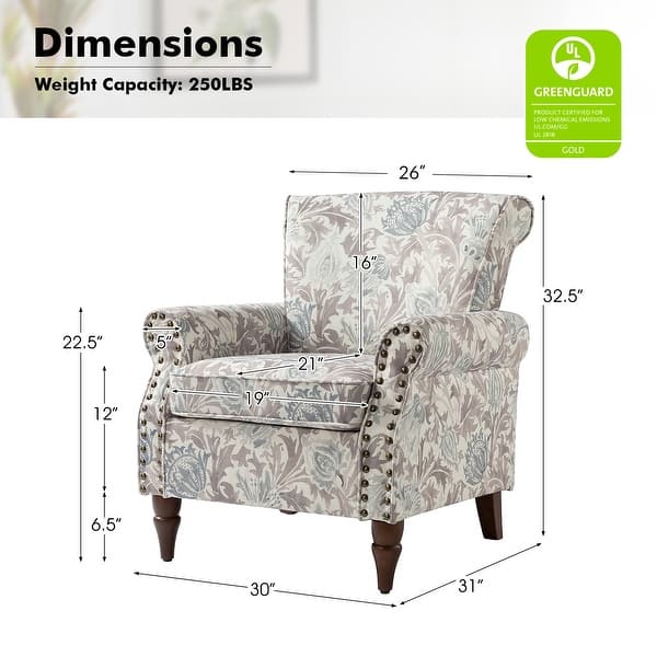 dimension image slide 1 of 14, Nyctelius Traditional Polyester Accent Arm Chair with Pattern and Nailhead Trim Set of 2 by HULALA HOME
