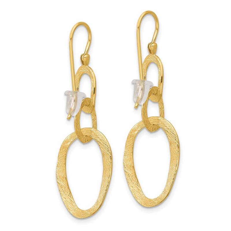 Curata 14k Yellow Gold Textured Oval Dangle Shepherd Hook Earrings - 45.1x16mm