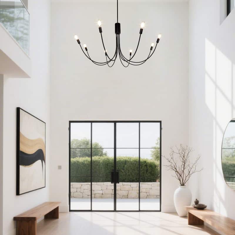 Modern Classic 8-Light Black Candle Dimmable Chandelier with Adjustable Height - 41.3" Dia. x 20.1" H