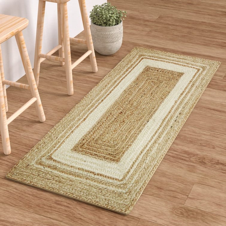 Jute Hand Braided Zigzag Stitch Natural Fibers Farmhouse Style Area Rug