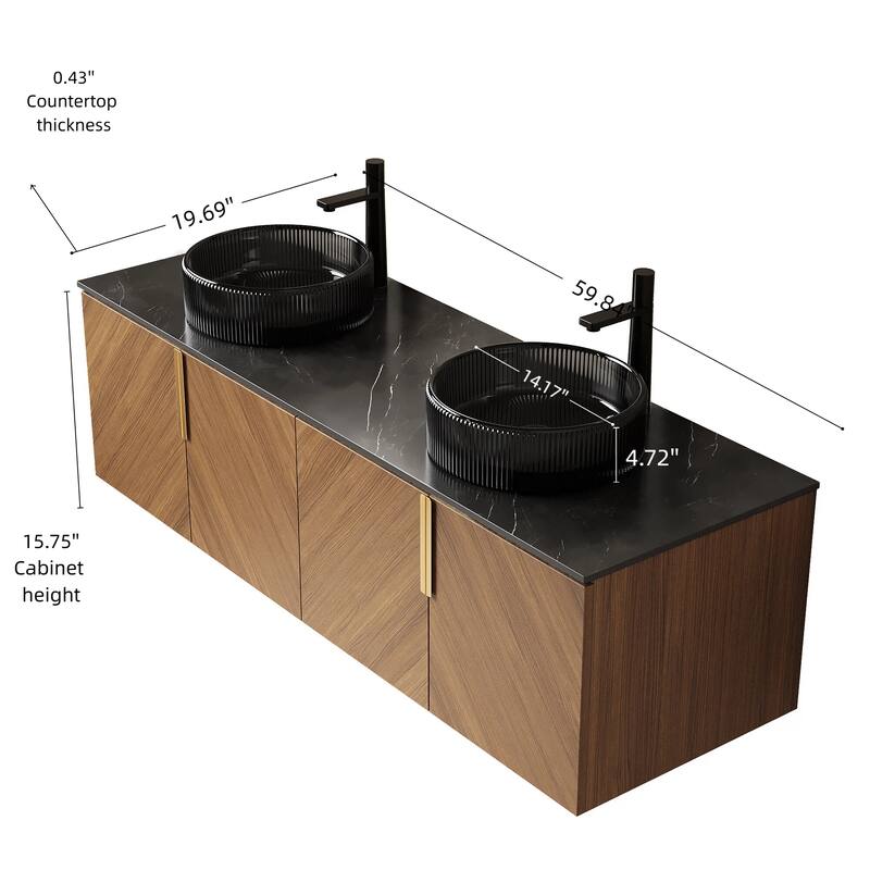 Wall-Mounted Bathroom Vanity with Round Ceramic Sink