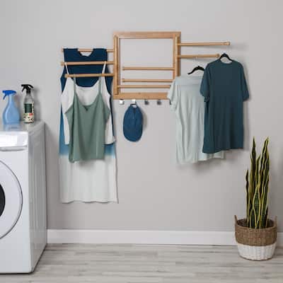 Natural Bamboo Wall-Mounted Swivel Clothes Drying Rack