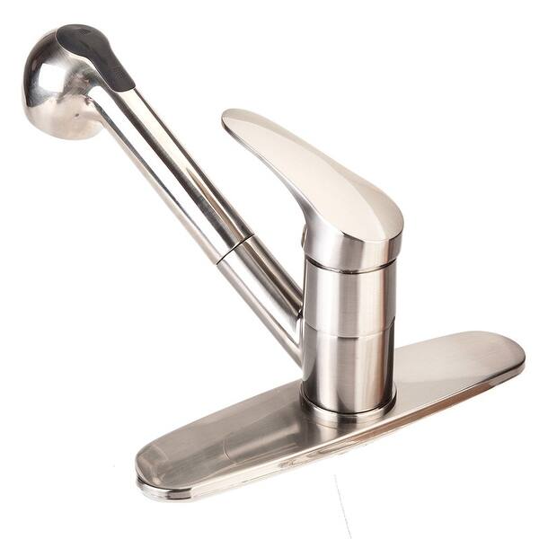 slide 7 of 11, Pull-Out Swivel Spout Spray Brushed Kitchen Faucet w/ Mixer Tap Black Silver