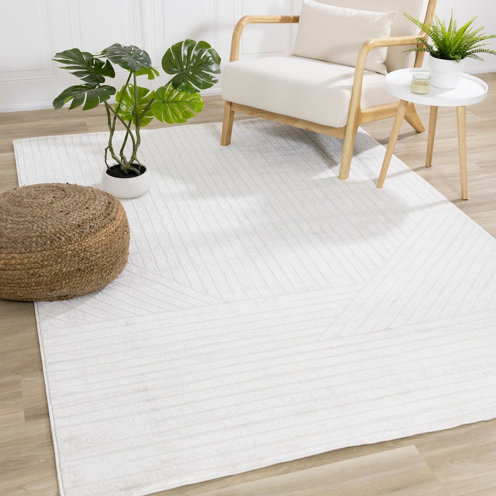 Alpine Rug Co. - Hudson Light Cream Subtle Lines Modern Area Rug